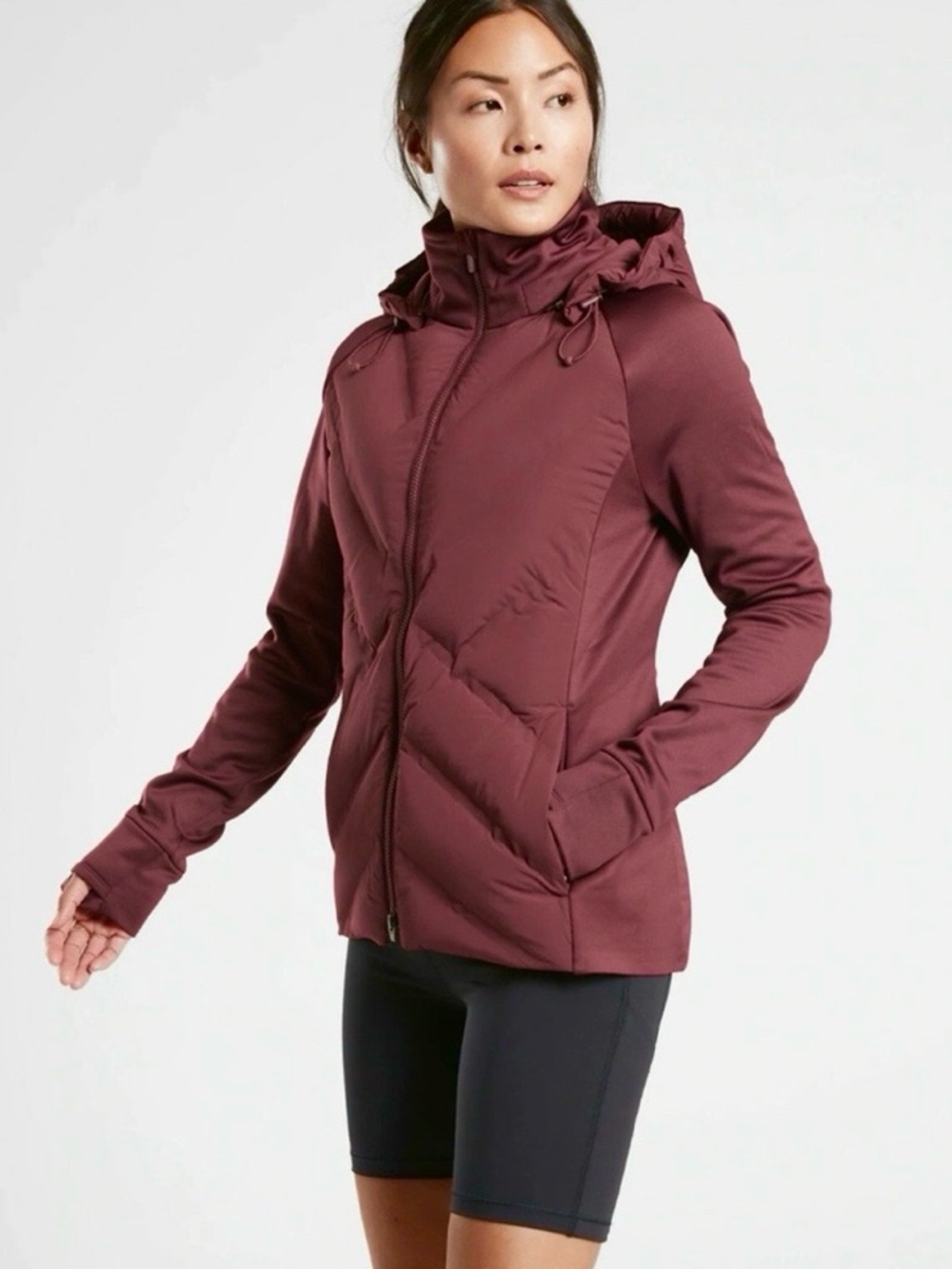 Athleta Inlet Puffer Down Jacket Burgundy